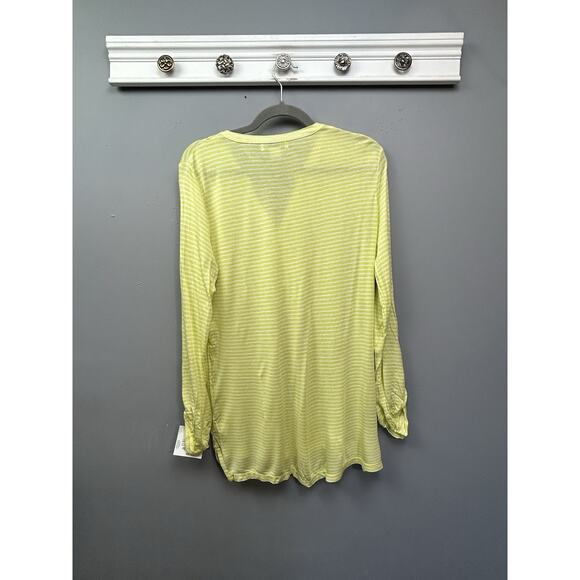 Liz Claiborne‎ Henley Shirt Womens Large Yellow Stripe Bright Lightweight Beac - Picture 2 of 9